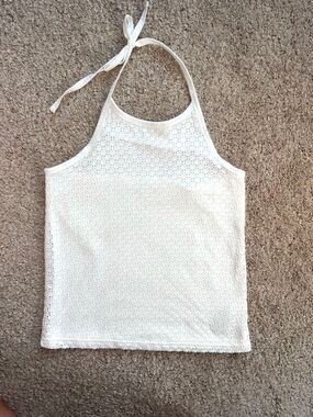 Gap White Eyelet Halter Top Large Tall Boho Summer Coastal Bridal Shower L
